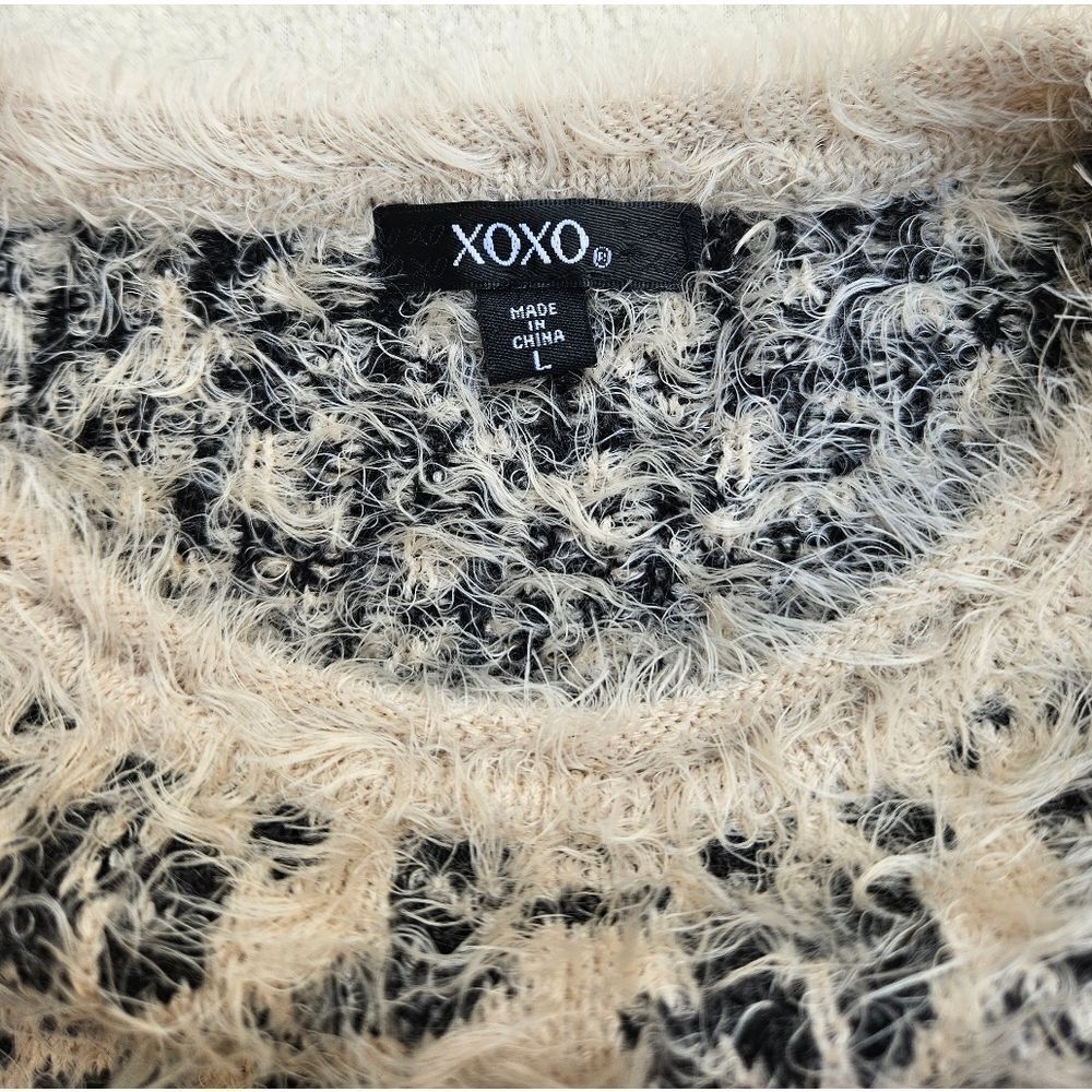 XOXO Black and Cream Fuzzy Soft Long Sleeve Sweater Size L - Picture 8 of 11